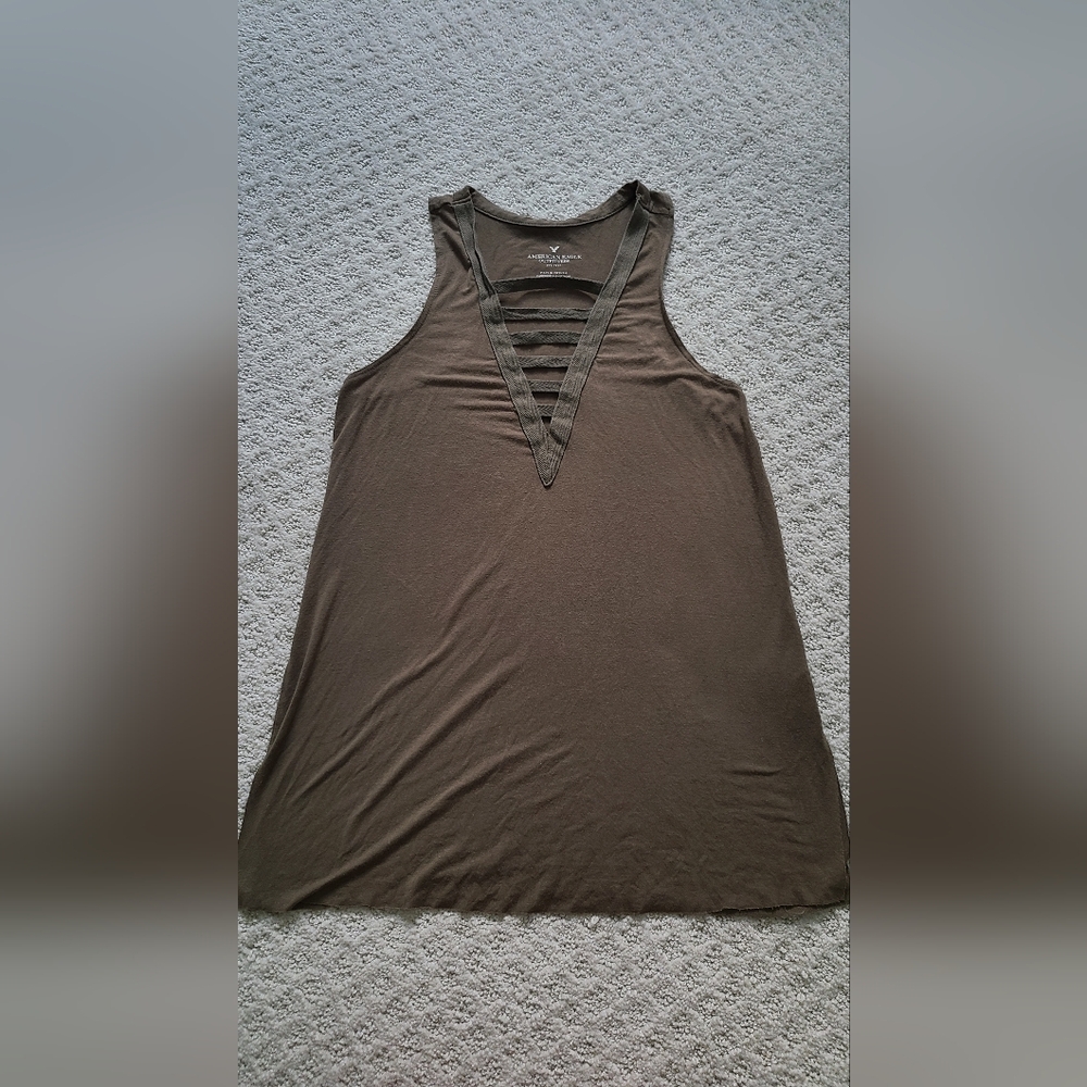 American Eagle Women's Ladder‎ front Cutout tank top Olive green Size XS